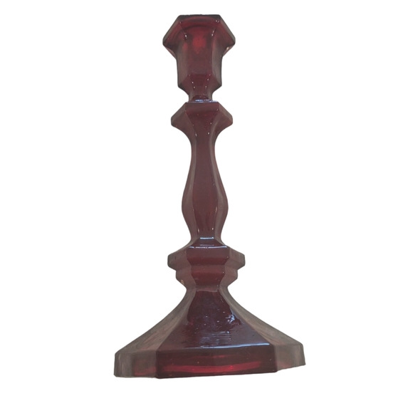 Vintage Red Glass Candle Holders Paneled 1960’s Set Of 2 Deep Vampire Red Gothic - Picture 2 of 5